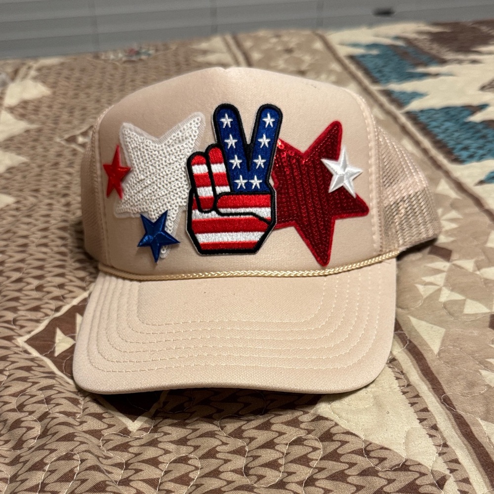 OTTO Tan Trucker Hat with Patriotic Star Design